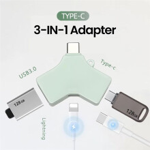 3-in-1 OTG Adapter for Type-C Micro-Lighning Adapter USB 3.0 Adapter Converter Compatible with USB Flash Drive
