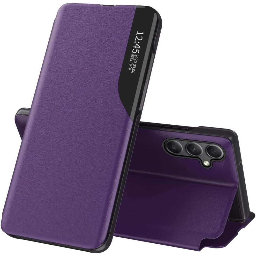 Clear View Leather Flip Case With Kickstand & Magnet For Compatible With Samsung Galaxy A14 5G Â Shockproof, Windows Purple 9180333267934