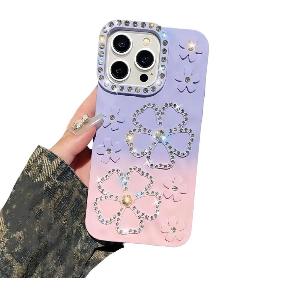 Luxury Glitter Flower Gradient Soft Shockproof Iphone Case (, Compatible With Iphone 15 Pro) Purple 9180333267309