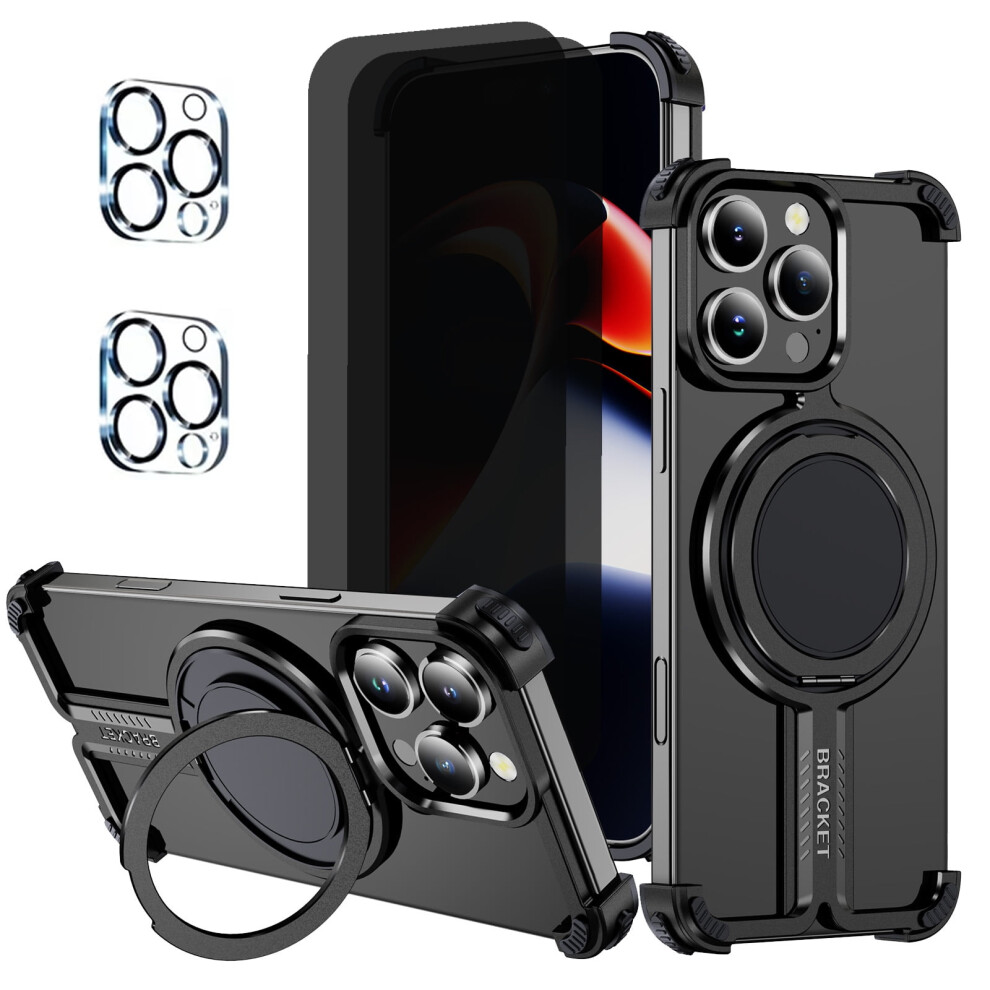 Compatible With Iphone 16E & Se4: Frameless Metal Case + 2X Privacy Screen Protectors + 2X Camera Lens Protectors + 360 Kickstand, Slim Shockproof 9405492446908
