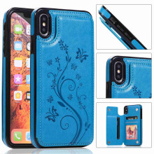 For compatible with iPhone 7 Plus / 8 Plus, Retro Flower Patterned PU Leather Back Card Wallet Flip Stand Cover,blue