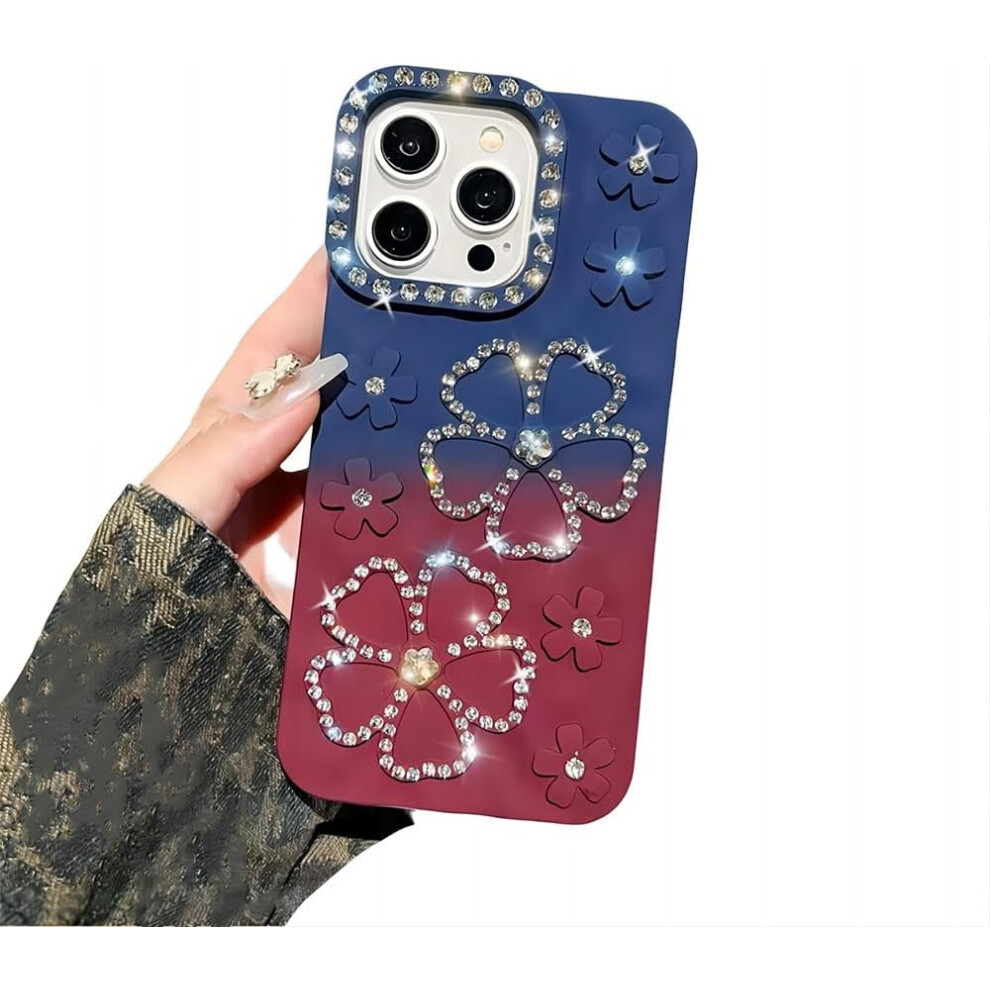 Luxury Glitter Flower Gradient Soft Shockproof Iphone Case Â Compatible With Iphone 14 Blue 9180333268085
