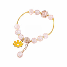 Crystal Stone Bracelet Set – Rhinestone Flower & Strawberry Charm Bracelets, Handmade Beaded Fashion Jewelry for Girls, 2PCS