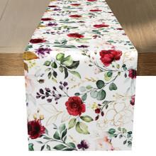 Vintage Floral Table Runner,Red Rose Flower Kitchen Dining Table Decoration 13x108Inch