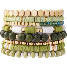 Surfer Heishi Clay Bead Bracelets for Women Bohemian Stackable Gold Beaded Stretch Bracelets Elastic Layering Friendship Bracelets Set Boho Jewelry