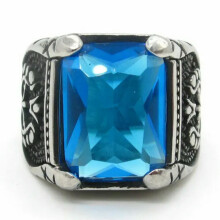 Herrenring mit blauem Zirkonia und Aquamarin-Quadratstein, Edelstahl, Größen 7-15, Geschenk-10