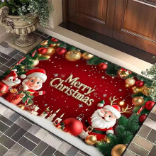 Tapete de entrada com estampa de árvore de Natal, Papai Noel e alce, decoração natalina para o chão, tapete antiderrapante para banheiro.