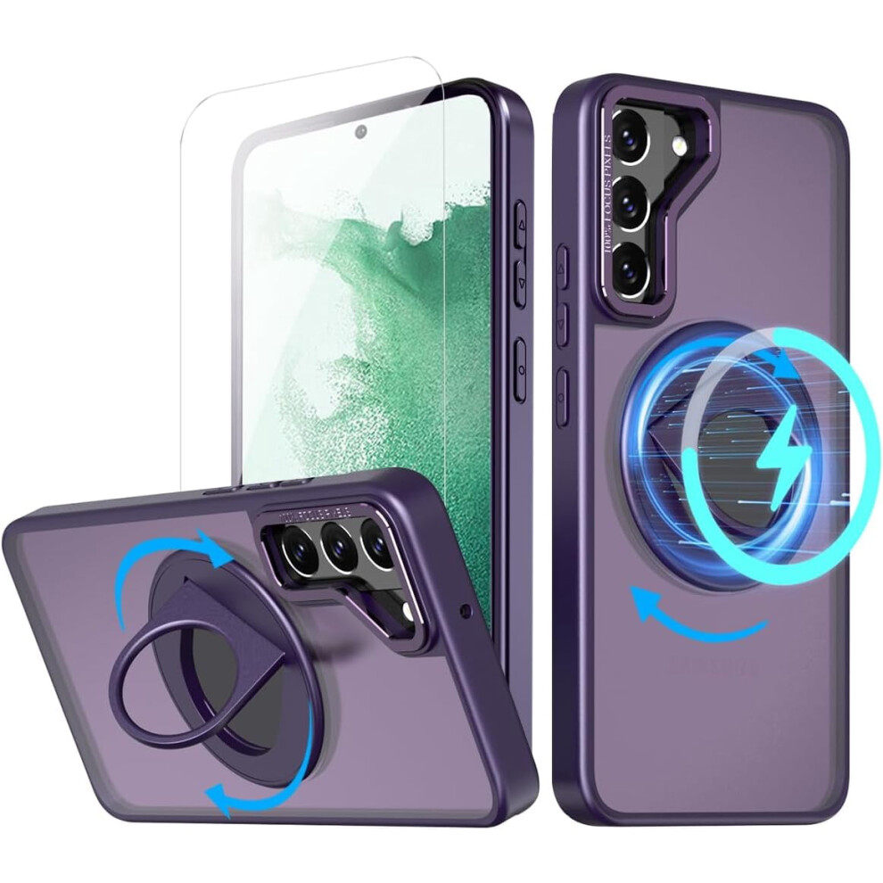 Compatible With Samsung Galaxy S22 5G Phone Case: Tempered Glass, Magsafe, 360 Rotatable Kickstand, Shockproof, Purple 9180333268955
