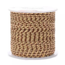 1 Roll Handmade 4-Ply Polycotton Cord Macrame Cotton Rope with Gold Wire 1.5mm-Brown