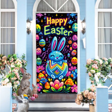 Pancarta para puerta con diseño de conejito de Pascua para exteriores, 70,8 x 35,4 pulgadas, decoración colgante de Pascua para puerta/pared –