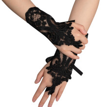 Women's Short Lace Embroidered Fingerless Gloves for Tea Party, Opera, Prom, Masquerade & Evening Wear – Winter Friendly