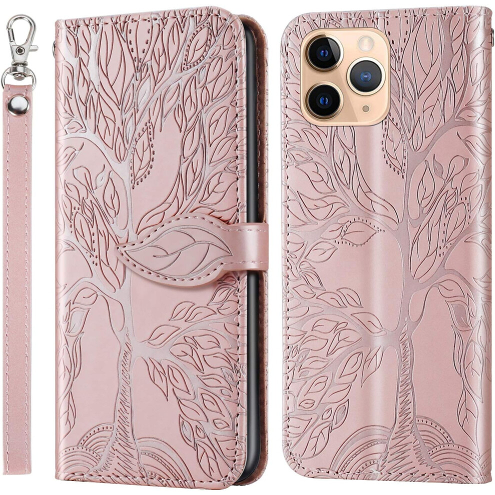 Leather Flip Wallet Case With Wrist Strap & Kickstand For Iphone 11 Pro Max Â Magnetic, Shockproof, Card Holder, Rose Gold 9180333269167
