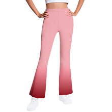 Watermelon Red Fleece-Lined Gradient Leggings for Girls – Warm, Flared Bell Bottom Winter Pants, Compatible with Kids' Lounge Wear