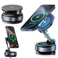 Wireless Charger Car Phone Holder for MagSafe, 360 Adjustable Suction Mount, Compatible with iPhone 16/15/14/13/12 (Black/Gray)