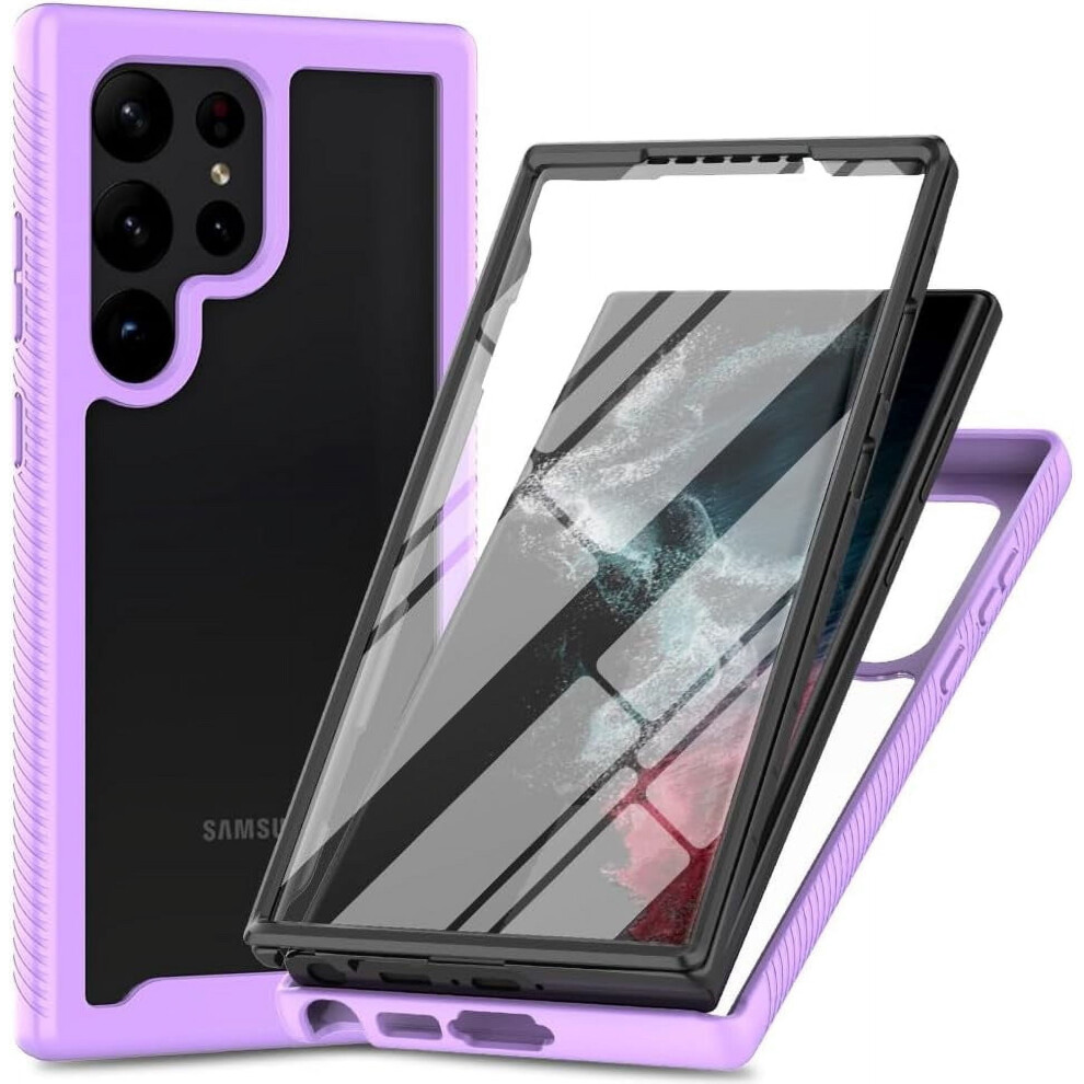 Slim Rugged Clear Hybrid 3-In-1 Case With Built-In Screen Protector For Galaxy S22 Ultra 5G, 6.8" (Purple) Â Compatible With Samsung Galaxy S22 Purple 9455834329611