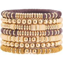 Surfer Heishi Clay Bead Bracelets for Women Bohemian Stackable Gold Beaded Stretch Bracelets Elastic Layering Friendship Bracelets Set Boho Jewelry