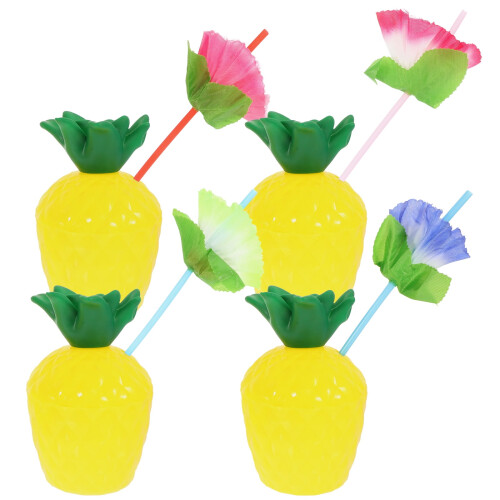 Bicchieri a forma di ananas in plastica gialla, 4 pezzi, altezza 5,3 pollici