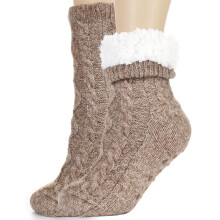 Chaussettes-chaussons robustes pour femmes avec semelles antidérapantes, doublées en sherpa