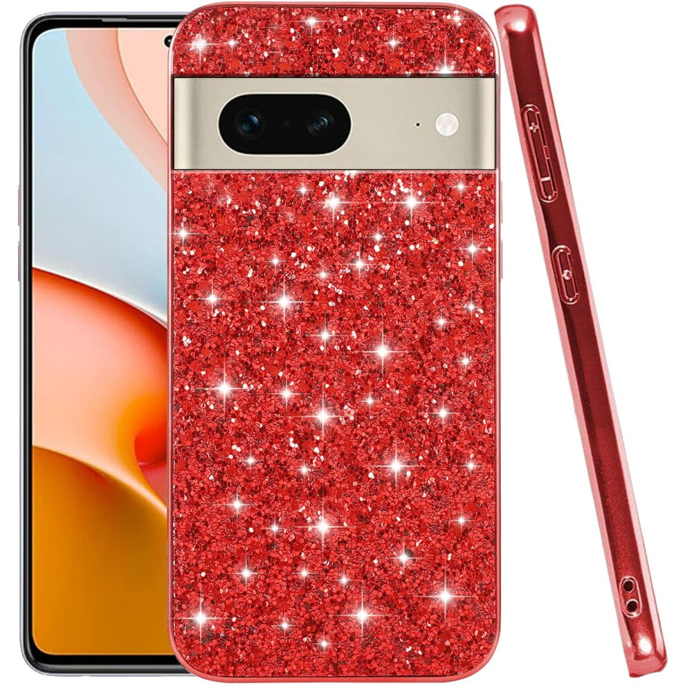 Glitter Shockproof Case For Google Pixel 7 Â Bling Sparkly Soft Tpu/Pc Protective Cover (Red) Red 9180333269815