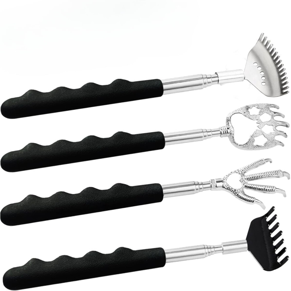 4Pcs Extendable Back Scratcher with Rubber Handles, Metal Telescoping Massager â Compatible with All Ages