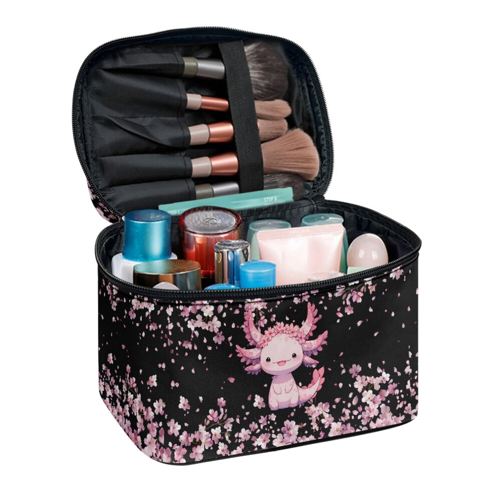 Cosmetic & Toiletry Organizer (8.86"x6.5"x5.9") Cosmetic Travel Toiletry Bag with Brush Slots Handheld Salamander Cherry Blossom