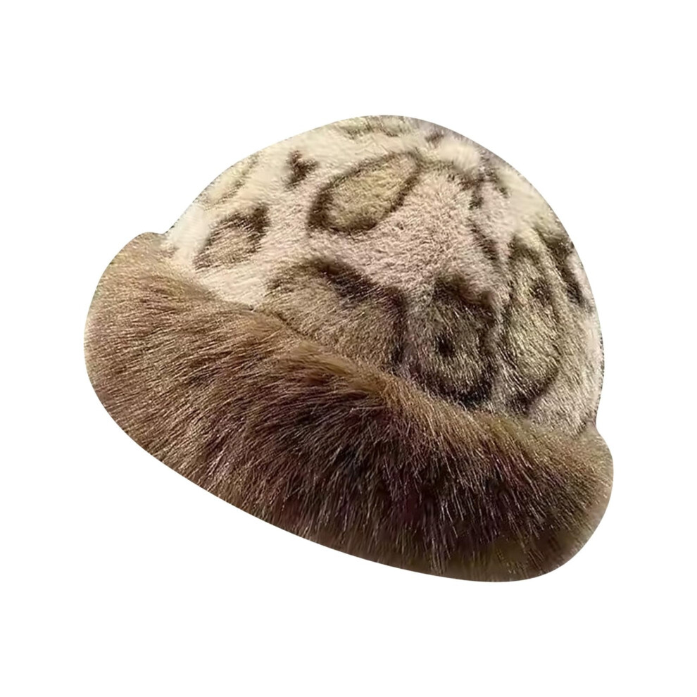 Womens Winter Faux Fur Bucket Hat, Warm Faux Mink Plush Hat Fluffy Fisherman Fuzzy Bucket Hat Russian Hat For Outdoor Brown