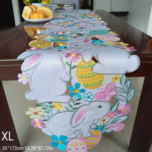 Chemin de table de Pâques 220 cm x 35 cm, polyester blanc, broderie élégante, idéal pour les tables et les décorations de fête