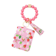 Pink Beaded Wristlet Wallet with Tassel Keychain, Coin Purse & Snap Closure – Compatible with Summer Strawberry Style