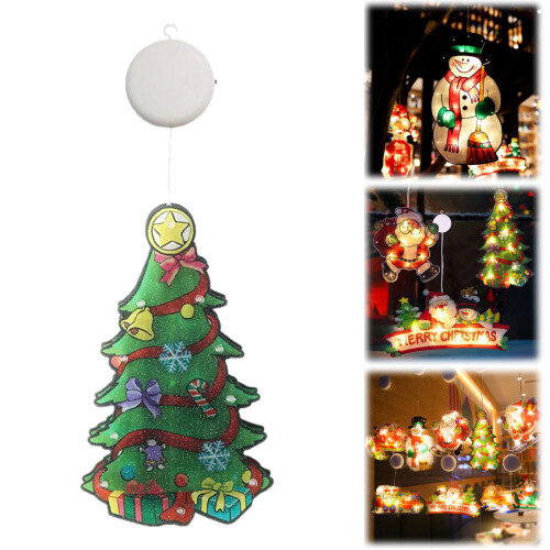 Christmas Window Hanging Lights – Lighted Tree, Santa, Snowman Decor, Compatible with Windows