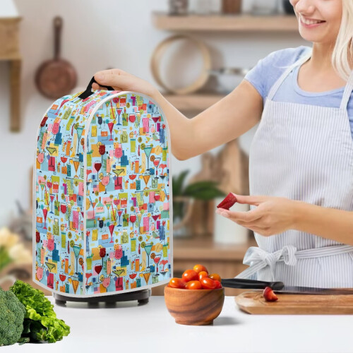 Glass Shape Pattern Design Dust Cover with Multifunctional AntiSlip Coffee Machine Dust Cover Fitted Elastic 2