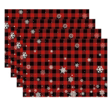 DAMAI Christmas Snowflake Placemats Set of 4, 12x18 in, Vintage Washable Red/Black Buffalo Check, Winter Holiday Table Mats – Compatible with Home &