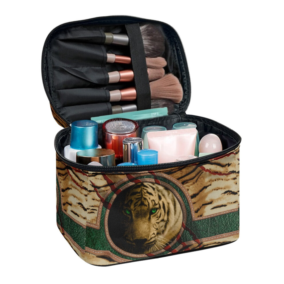 Tiger Pattern Cosmetic Case with Brush Slots Polyester 1pc