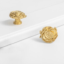 2Pcs Golden Brass Rose Drawer Knobs Elegant French Design Cabinet Pulls