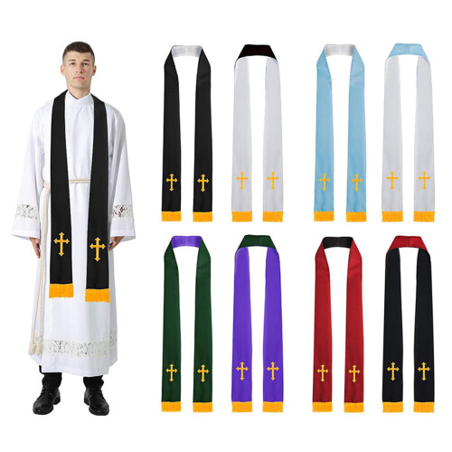Religious Stole Embroidered Cross Pattern Adult Double Size 1