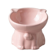 Ceramic Elevated Pet Bowls for Cats & Dogs – Whisker-Friendly, 15 Tilted, Shallow Design, Anti-Vomiting, Pink – Compatible with Standard Stands
