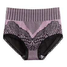 Briefs Flower Print Seamless Nylon Stretchy Tummy Control Panties for Women,Purple L