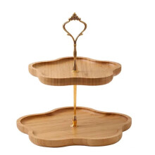 Multi-Layer Wooden Tray, Brown Finish, Two-Tier Design for Fruit, Snacks & Elegant Tea Party Presentation
