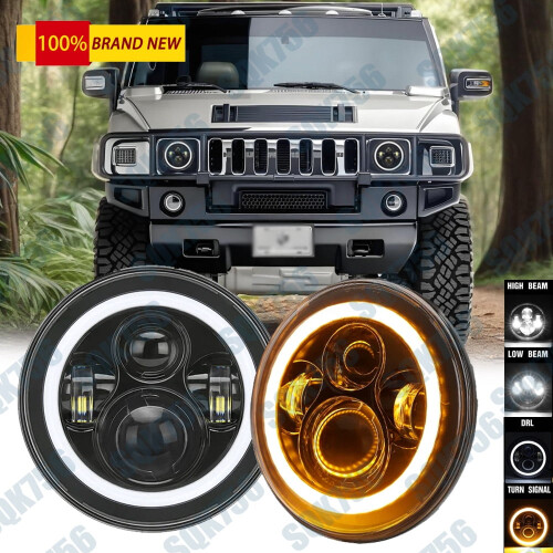 Par de faróis de LED redondos de 7 polegadas com anel de halo e olhos de anjo para Hummer AM General H1H2