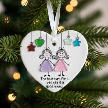 Heart-Shaped Sea Glass Friendship Ornament, Pink & Purple, Compatible with Christmas Tree Decor