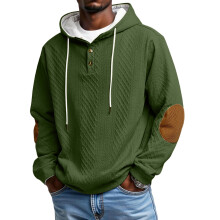 Herr Casual Jacquard Sport Tröja med Förtjockad Huva - Militärgrön - Storlek M