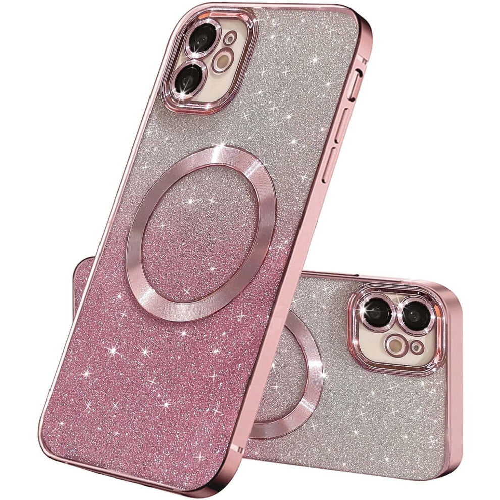 Compatible With Iphone 12, Magnetic Gradient Glitter Case With Magsafe, Bling Full-Camera Protector Pink 9170372368150