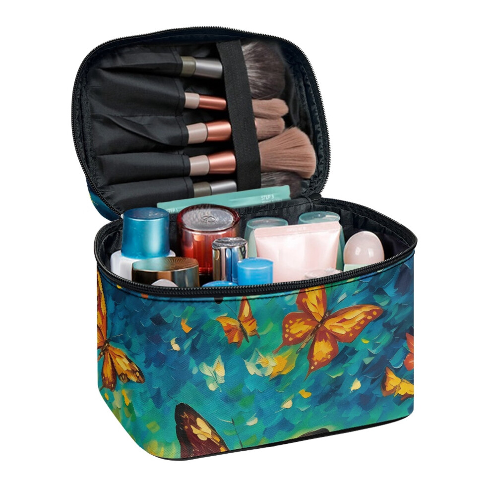 Butterfly Wide-open Portable Makeup Bag Organizer Makeup Bag Travel Cosmetic Bag Handle Handy Female