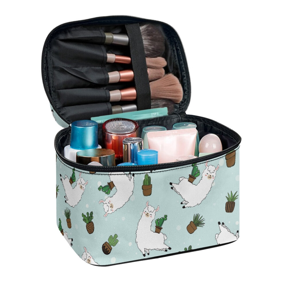 Alpaca & Cactus Makeup Bag â Portable Hanging Cosmetic Organizer with Brush Slots, Compatible with Travel & Daily Use