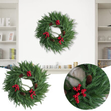 Couronne de Noël artificielle en cèdre de 45 cm avec pommes de pin et baies – Décoration intérieure/extérieure de style champêtre