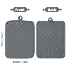 Cotton Washable Baking Oven Mitt Set, 6-Piece Grey Rectangle Pot Holders for Kitchen Cooking