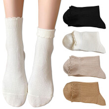 Women's Ruffle Ankle Socks Scalloped Pointelle Solid 4 Pairs