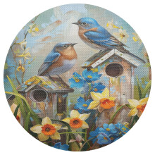 Two Bird on House Round Plate Mats Dining Table Placemat 1 Piece for Holiday Decoration