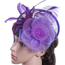 Cappellino fascinator da donna con piume e veletta, fermaglio per capelli
