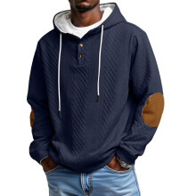 Herr Casual Jacquard Sport Tröja med Förtjockad Huva - Marinblå - Storlek M