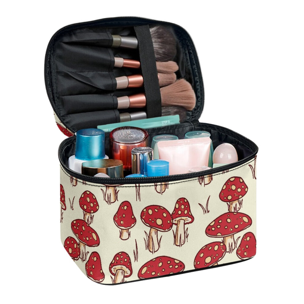 Polyester travel cosmetic bag mushroom pattern 8.86x6.5x5.9